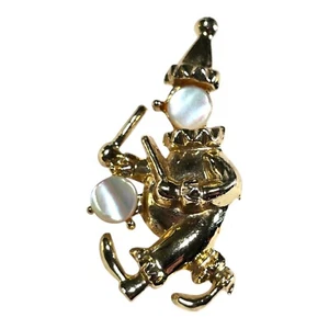 Vintage Volupte Clown Brooch Pin Playing Drums Circus Mother of Pearl Gold Tone - Picture 1 of 5