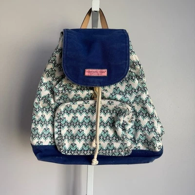 Mochila con cordón Vineyard Vines bolsa para libros azul marino verde patrón blanco Foto 1 de 4