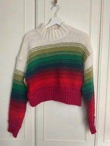NEXT Cropped Grobstrick Pullover Damen Größe Medium UK 12 Mehrfarbig Gestreift Strick - Bild 1 von 9