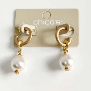 New Chicos Pearl Bead Drop Hoop Earrings Gift Retro Women Party Vacation Jewelry - Picture 1 of 4