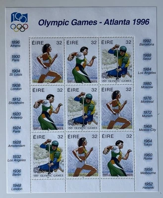 Hoja completa de estampillas irlandesas de Irlanda 1996 Juegos Olímpicos EIRE MNH Foto 1 de 2