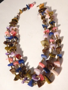 Agate Stone Bead Multi Strand Statement Necklace Vintage Japan 16" - Picture 1 of 5