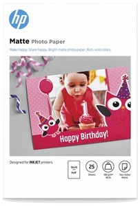 Matowy papier fotograficzny HP, 180 g/m2, 25 arkuszy, biały, 10 x 15 cm - Zdjęcie 1 z 8
