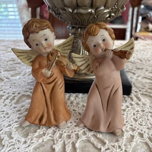 Vintage Homco Angel Figurines Playing Instruments Set of 2 - Picture 1 of 9