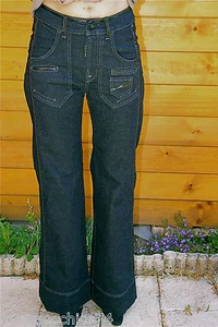 Pretty jeans cotton and vinyl stretch flared MC PLANET size 36 NEW LABEL - Picture 1 of 11