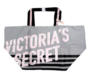 Victoria's Secret 2018 Weekender Canvas Logo Beach Tote Travel Bag Zip Gray