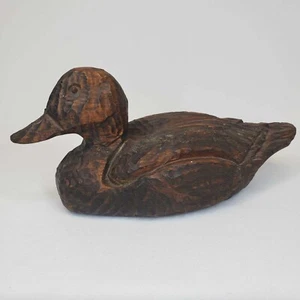 Hand Carved Wood Mini Duck Decoy Rustic Home Decor Cabin Signed J. Defatte 8" - Picture 1 of 11