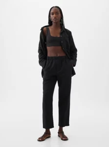 GAP Mid-Rise Linen-Blend Straight Leg Pants Black Size Large TALL #434554 RT$60 - Picture 1 of 8