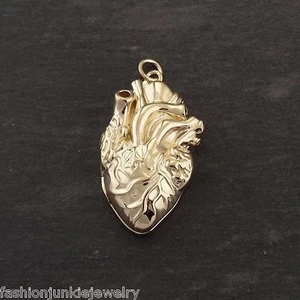 Anatomical Heart Locket - 14K Gold Plated Sterling Silver - Love Real Heart - Picture 1 of 4