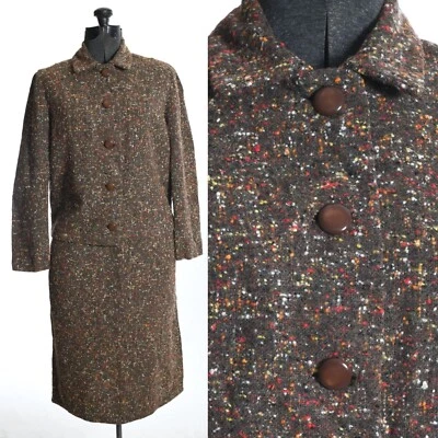 Vintage 1960s XS Brown Green Weave Rainbow Flecked Wool Jacket Skirt Suit - Image 1 of 4