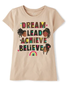 The Children's Place Girls Dream Motivation Graphic Tan Tee T-Shirt Size 7/8 - Picture 1 of 2