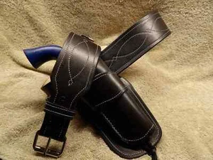 WESTERN LEATHER HOLSTER GUN BELT 44 / 45 BROWN HAND MADE COWBOY REVOLVER PISTOL - Picture 1 of 28