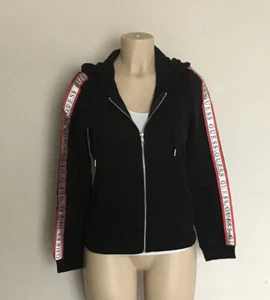Guess Hoodie black silver S girls XS womens Fleece Zip Pockets - Picture 1 of 5