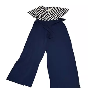 Bloomchic tuta finta curvatura donna 18-20 2X più blu bianco righe cintura nuova - Foto 1 di 11