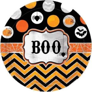 Modern Halloween Polka Dot Chevron Haunted Carnival Party 7" Dessert Plates - Picture 1 of 1