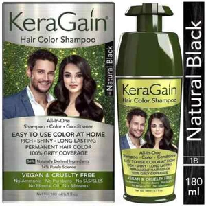 Looks21 Kera Gain Hair Color Shampoo (Natural Black, 180ml) Ammonia Free - Picture 1 of 4