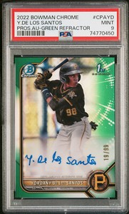 2022 Bowman Chrome Yordany De Los Santos Green Refractor Auto 19/99 PSA 9 Mint