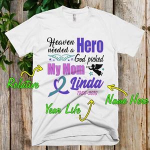 Personal Thyroid Cancer Memorial T-Shirt Heaven Farewell Teal Pink Blue Ribbon - Bild 1 von 8