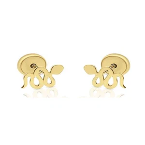 14K Pure Yellow Gold Snake Stud Earring - Picture 1 of 2
