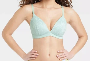 Auden Bralette Women's LIGHT GREEN Lace padded wirefree plunge BRA 34c NWT - Picture 1 of 3