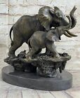 Mother And Child African Elephant Animal Kingdom Barye Bronze Sculpture Figure