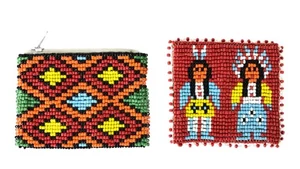 Lot 2 NOS Vintage Seed Beaded Coin Purses Native Amercian Style - Picture 1 of 2