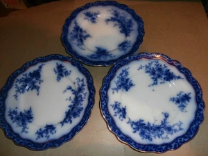 3 Placas Antiguas Flow Blue 7 3/4" Henry Alcock Touraine Inglaterra - Imagen 1 de 11