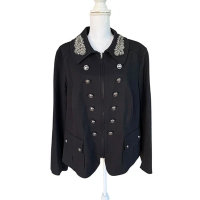 Chaqueta para mujer INC International Concepts negra adornada doble botonadura 3X Foto 1 de 4