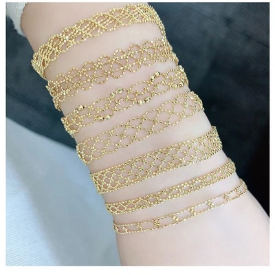 Brazalete de encaje ajustable 17 cm de oro macizo de 18 quilates con cuentas finas de 7,5 mm de grosor Foto 1 de 4