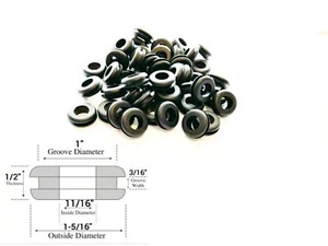 Paquete de 50 bujes de cableado de ojal de goma, identificación de 11/16", ranura de 3/16", se adapta a orificio de 1" - Imagen 1 de 2