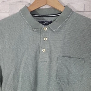 Mens MAINE Polo Shirt Green Medium Slim Fit Fine Check Casual Cotton - Picture 1 of 8