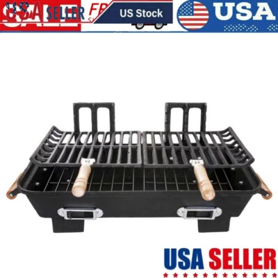 铸铁桌面炭烧烤架带便携式吸烟者户外烹饪新品 — 第 1/4 张图片