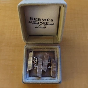 Original HERMES seltene Vintage Kettenmotiv Manschettenknöpfe Silber mit Box gebraucht - Bild 1 von 7
