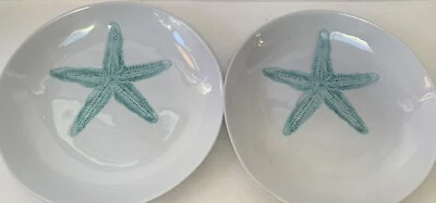 Sigrid Olsen Sea Life Platos Cuencos Juego de (2) Estrellas de Mar Azul Blanco Melamina Playa Foto 1 de 4
