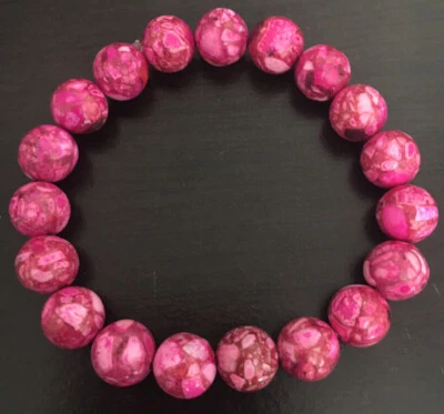 Men’s Pink Howlite 10mm Beads, Stretch Jewelry, Any Size, Bday Gift - Image 1 of 4