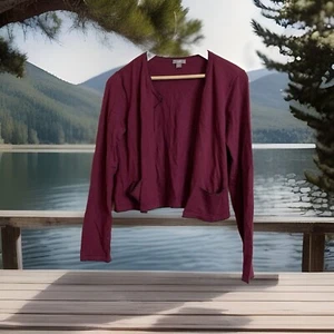 J. JILL Women's Small Open Front Burgundy Wool Blend Cardigan Sweater Casual - Picture 1 of 4