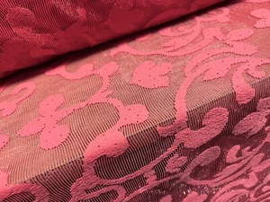 Burnout Lace Mesh Net Fabric, Per Metre - Metallic Swirl Design - Coral Pink - Picture 1 of 3