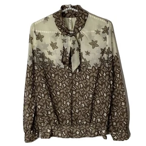 Blusa Fossil Floral Transparente Seda Bronceada y Marrón Cuello en V Cuello LS Talla S - Imagen 1 de 5