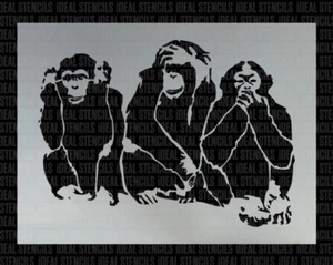 3 Wise Monkeys Stencil Paint Walls Fabrics Canvas Art Reusable Home Decor - Picture 1 of 5
