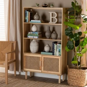 Ceylon Bohemian Rattan and Wood Book Case Cabinet - Picture 1 of 4