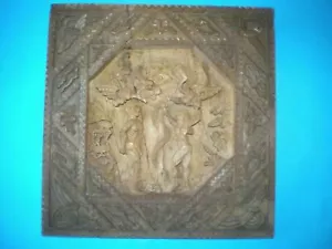 Antica scultura in legno unica / icona raffigurante la ""Caduta di Adamo ed Eva"" - RARA! - Foto 1 di 12