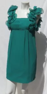 CATHERINE MALANDRINO XS 2 Green Silk Chiffon Ruffles Cocktail Party Dress Pocket - Picture 1 of 4