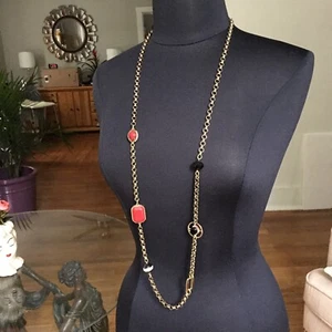 CHICO’S DESIGNER HALSKETTE!  SCHICKE ROTE & SCHWARZE EDELSTEINE an goldfarbener Kette. WUNDERSCHÖN!! - Bild 1 von 12