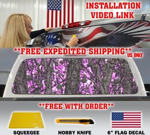 PINK GIRL CAMO CAMOUFLAGE PICKUP TRUCK REAR WINDOW GRAPHIC DECAL MUDDY TINT - Picture 1 of 9