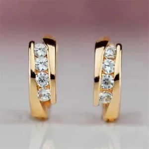 2 Ct Round Cut Lab Created Diamond Women's Hoop Earrings In Yellow Gold Plated - Picture 1 of 6