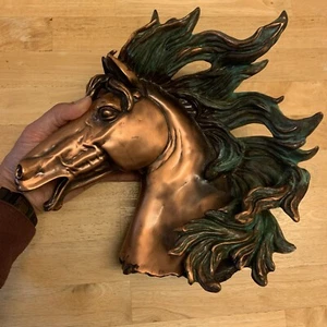 VINTAGE STUNNING DETAIL CAST BRONZE HORSE HEAD BUST SCULPTURE RESIN STATUE - Picture 1 of 24