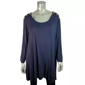 T-shirt Lane Bryant Swing taglie forti 26/28 elasticizzata manica lunga pullover blu - Foto 1 di 5