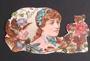Early Nannette Cigar Advertising Label Trimmed Woman w/ Blue Ribbon Flowers - Picture 1 of 3