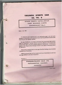 VINTAGE TRIUMPH SPORTS CAR 20 TR4 PARTS CATALOGUE: 200+ PAGES c.1964 ILLUSTRATED - Picture 1 of 5