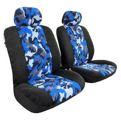  Juego de fundas de asiento delanteras imitación piel de oveja azul marino camuflaje para Ford F150 camioneta SUV Foto 1 de 4